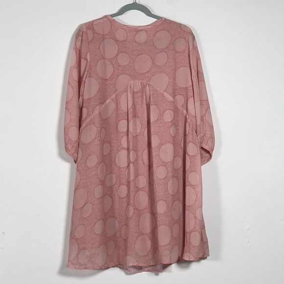 Jian Ruyi Mini Dress Sz XL Pink Polka Dot 3/4 Sleeve Relaxed Lagenlook - Picture 4 of 11